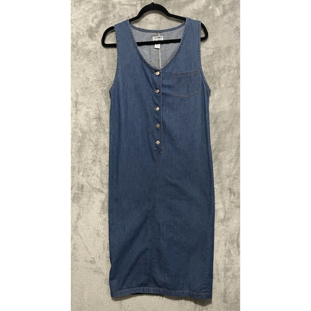 Sienna Blues Vintage Denim Maxi Dress Sleeveless Button Front Blue Cotton Small